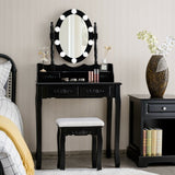 Makeup Dressing Table with Touch Switch Lighted Mirror and Cushioned Stool-Black