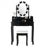 Makeup Dressing Table with Touch Switch Lighted Mirror and Cushioned Stool-Black