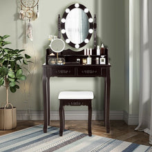 Makeup Dressing Table with Touch Switch Lighted Mirror and Cushioned Stool-Black