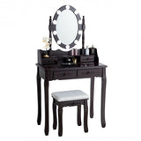 Makeup Dressing Table with Touch Switch Lighted Mirror and Cushioned Stool-Black