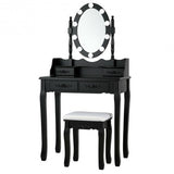 Makeup Dressing Table with Touch Switch Lighted Mirror and Cushioned Stool-Black