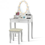 3 Drawers Lighted Mirror Vanity Dressing Table Stool Set-White