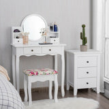 Makeup Vanity Table Set Girls Dressing Table with Drawers Oval Mirror-Black