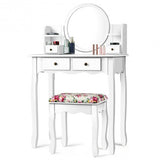 Makeup Vanity Table Set Girls Dressing Table with Drawers Oval Mirror-Black