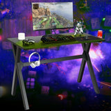 Ergonomic Gaming Desk with Mousepad and Cup Headphone Holder