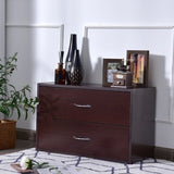 2-Drawer Dresser Horiztonal Organizer End Table Nightstand with Handle Wood-Brown