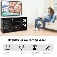 Wood TV Stand with 2 Glass Door Cabinets and 2-Tier Adjustable Shelves-Brown