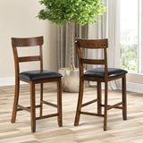 2 Pieces Counter Height Chair Set with Leather Seat and Rubber Wood Legs
