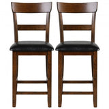 2 Pieces Counter Height Chair Set with Leather Seat and Rubber Wood Legs