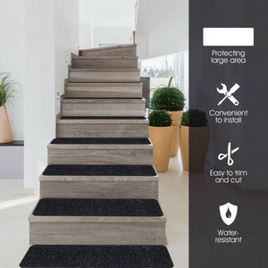 15 Pieces 30 x 8 Inch Slip Resistant Soft Stair Treads Carpet-Brown