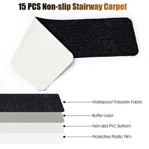 15 Pieces 30 x 8 Inch Slip Resistant Soft Stair Treads Carpet-Brown