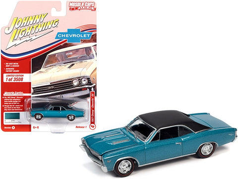 1967 Chevrolet Chevelle SS Emerald Turquoise Metallic with Flat Black Top Limited Edition to 3508 pieces Worldwide "Muscle Cars USA" Series 1/64 Diecast Model Car by Johnny Lightning