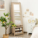 2-in-1 Wooden Cosmetics Storage Cabinet with Full-Length Mirror and Bottom Rack