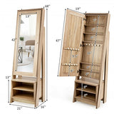 2-in-1 Wooden Cosmetics Storage Cabinet with Full-Length Mirror and Bottom Rack