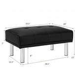 Rectangle Tufted Ottoman with Stainless Steel Legs for Living Room-Black