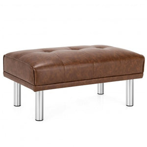 Rectangle Tufted Ottoman with Stainless Steel Legs for Living Room-Black