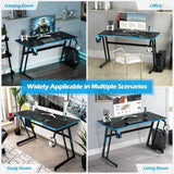 47.5 Inch Z-Shaped Computer Gaming Desk with Handle Rack-Blue