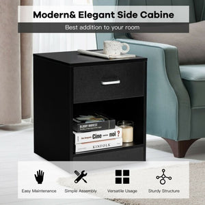 2 Pieces Nightstand with Storage Drawer and Cabinet-Brown