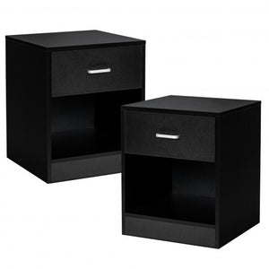 2 Pieces Nightstand with Storage Drawer and Cabinet-Brown