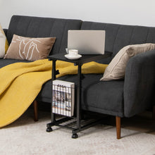 C-shape Sofa Side Table with Storage Basket-Rustic Brown