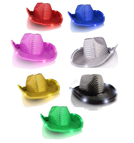 Assorted LED Sequin Cowboy Hat No Stitching Pack of 12