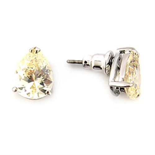 LO052 - Brass Earrings Rhodium Women AAA Grade CZ Citrine Yellow