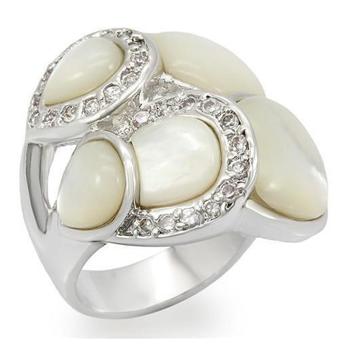LO1044 - Brass Ring Rhodium Women Precious Stone White