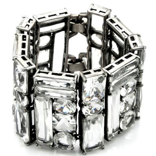 LO1135 - Brass Bracelet Antique Silver Women Synthetic Clear