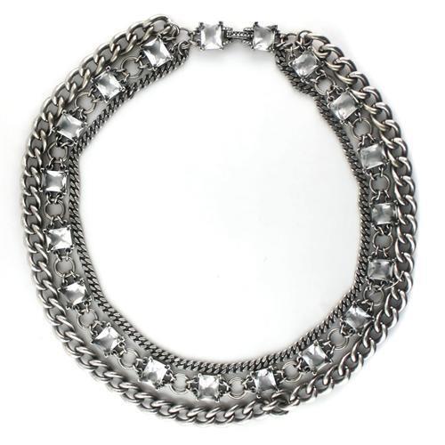 LO1137 - Brass Necklace Antique Silver Women Synthetic Clear