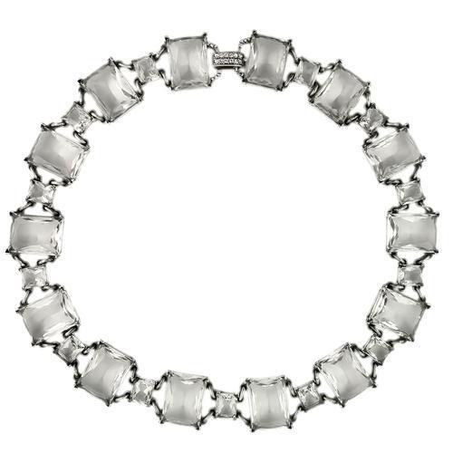 LO1140 - Brass Necklace Antique Silver Women Synthetic Clear