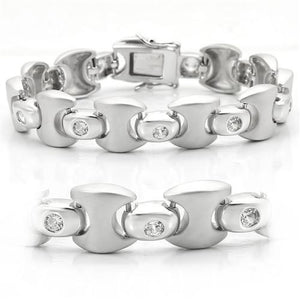 LO1166 - Brass Bracelet Matte Rhodium & Rhodium Women AAA Grade CZ Clear
