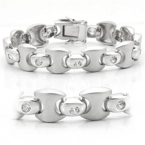 LO1166 - Brass Bracelet Matte Rhodium & Rhodium Women AAA Grade CZ Clear