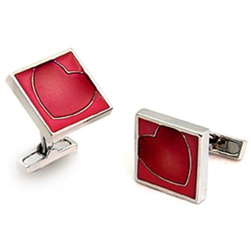 LO1192 - Brass Cufflink Rhodium Men Epoxy Garnet
