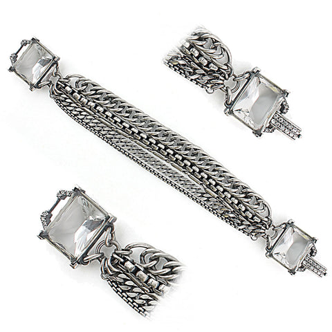 LO1276 - Brass Bracelet Antique Silver Women Synthetic Clear