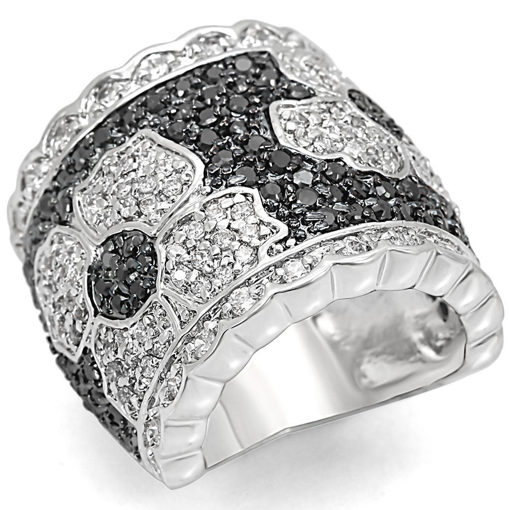 LO1346 - Brass Ring Rhodium + Ruthenium Women AAA Grade CZ Clear