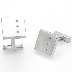 LO1382 - Rhodium Brass Cufflink with Top Grade Crystal  in Sea Blue