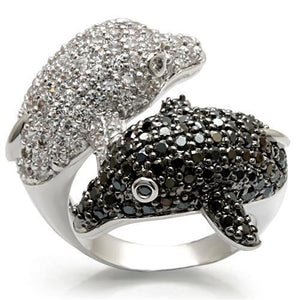 LO1481 - Brass Ring Rhodium + Ruthenium Women AAA Grade CZ Black Diamond