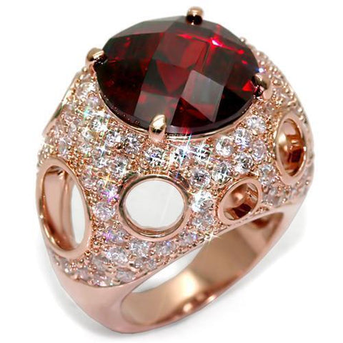 LO1507 - Brass Ring Rose Gold Women AAA Grade CZ Garnet