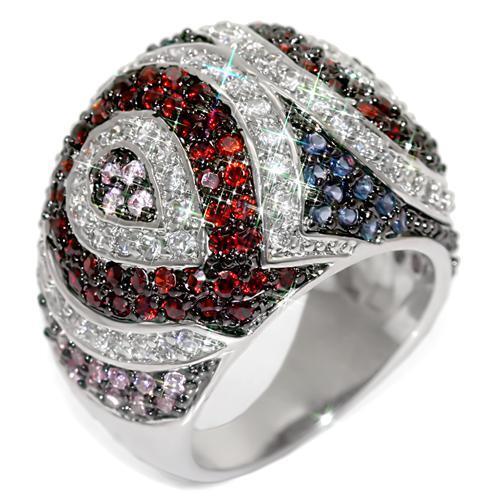 LO1520 - Brass Ring Rhodium + Ruthenium Women AAA Grade CZ Multi Color
