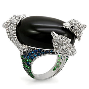 LO1547 - Brass Ring Rhodium + Ruthenium Women AAA Grade CZ Multi Color
