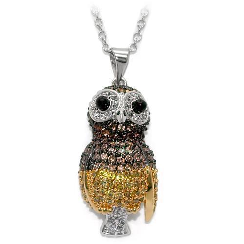 LO1554 - Brass Chain Pendant Rhodium+Gold+ Ruthenium Women AAA Grade CZ Multi Color