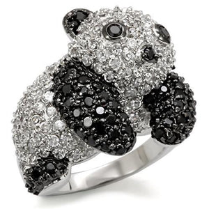 LO1559 - Brass Ring Rhodium + Ruthenium Women AAA Grade CZ Black Diamond
