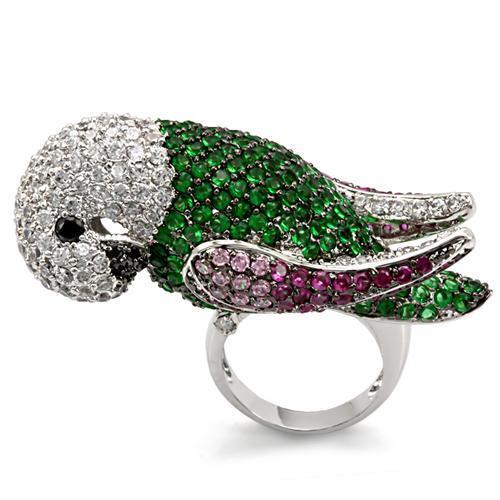 LO1562 - Brass Ring Rhodium + Ruthenium Women AAA Grade CZ Multi Color
