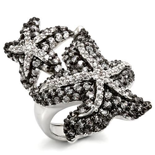 LO1581 - Brass Ring Rhodium + Ruthenium Women AAA Grade CZ Clear