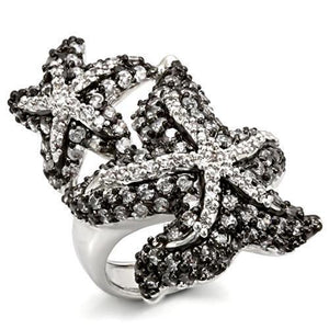 LO1581 - Brass Ring Rhodium + Ruthenium Women AAA Grade CZ Clear