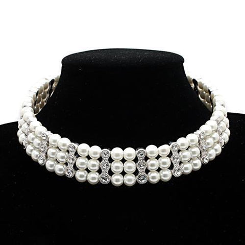 LO1609 - Brass Necklace Rhodium Women Synthetic White