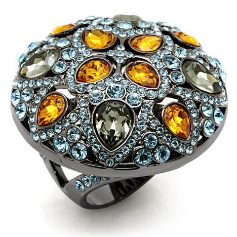 LO1636 - Brass Ring TIN Cobalt Black Women Top Grade Crystal Multi Color