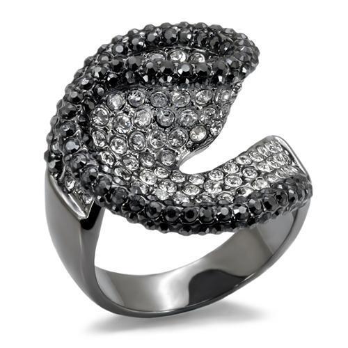 LO1678 - Brass Ring TIN Cobalt Black Women Top Grade Crystal Jet