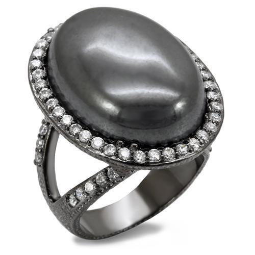 LO1679 - Brass Ring TIN Cobalt Black Women Semi-Precious Jet
