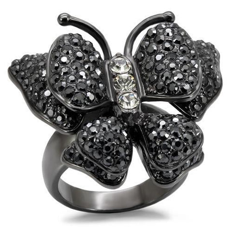 LO1680 - Brass Ring TIN Cobalt Black Women Top Grade Crystal Jet